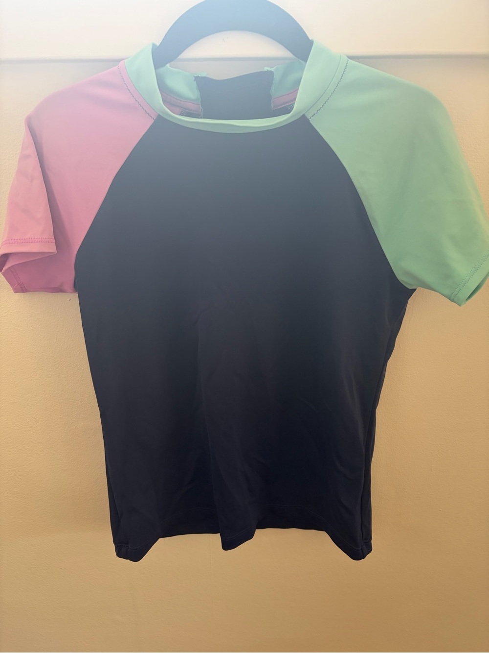 Athleta Girl black, pink, and teal color swim shirt in a L #colorblock
